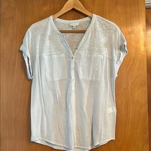 Lucky Brand Blue Gray Button Down Cuffed Sleeve Top